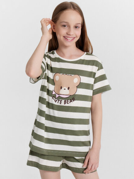 Комплект домашний для девочек в полоску с принтом &quot;cute bear&quot; 567727 Mark Formelle оптом