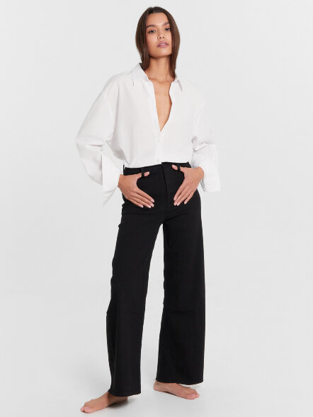 Брюки женские джинсовые wide leg fit в черном цвете 2024-2DTW511-4 Mark Formelle оптом