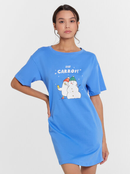 Сорочка ночная женская синяя с принтом и надписью &quot;Say carrot!&quot; 572371 Mark Formelle оптом