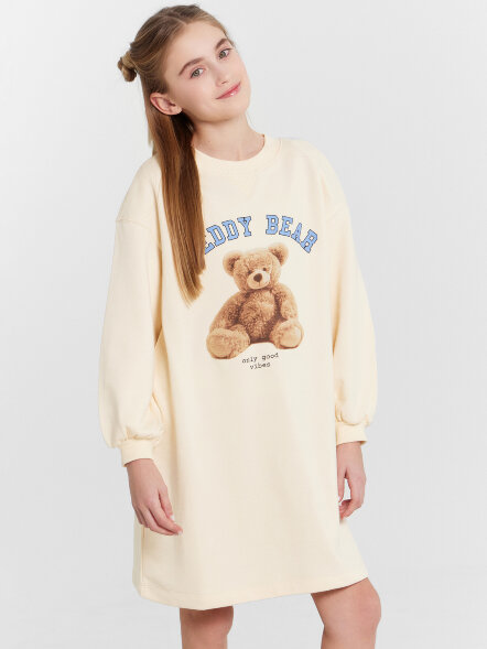 Платье для девочек бежевое с принтом &quot;Teddy bear&quot; 157826 Mark Formelle оптом